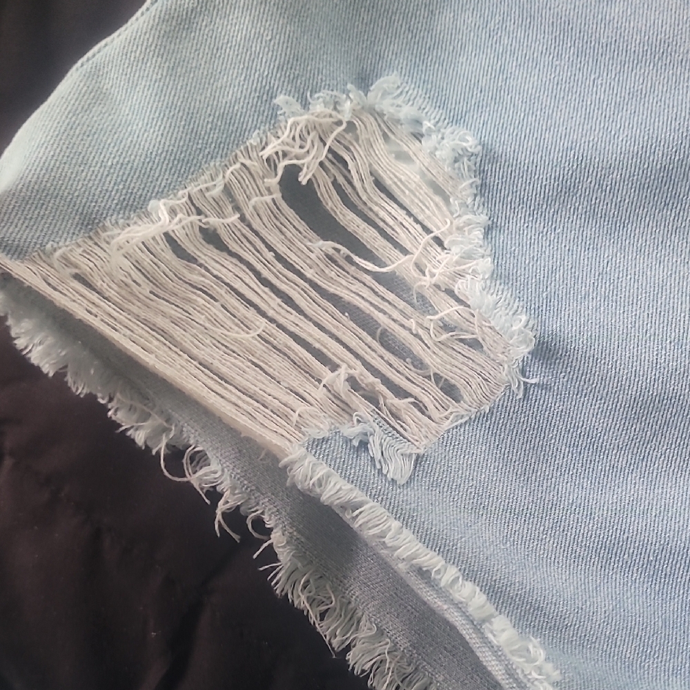 Light Blue Distressed Denim Shorts - Picture 11 of 16